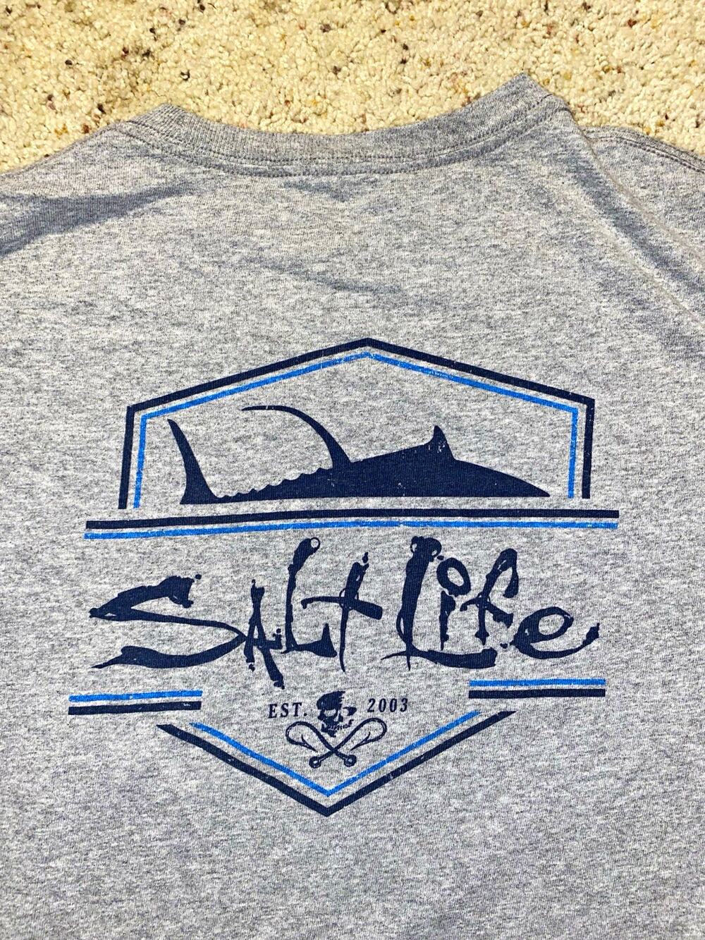Salt Life Live Salty Boys Youth YXL Gray Long Sleeve Shark Graphic Tee Tagless
